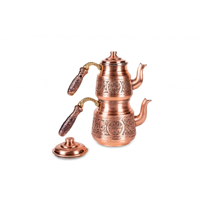 Coppergreat Bakır El Oyması Mini Çaydanlık Mat Kırmızı