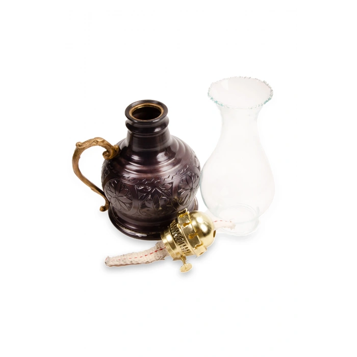 Coppergreat Bakır El Oyması Otantika Bronz Renk Gaz Lambası