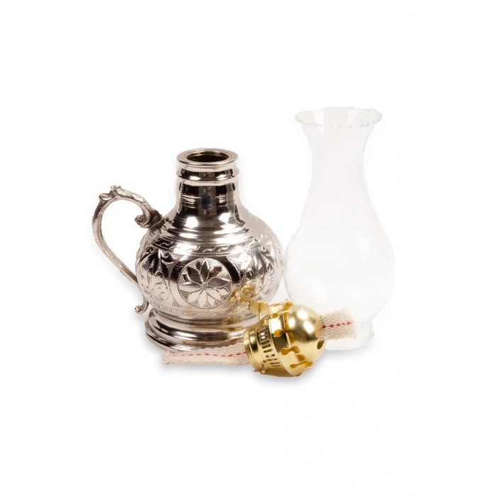 Coppergreat Bakır El Oyması Otantika Gümüş Renk Gaz Lambası