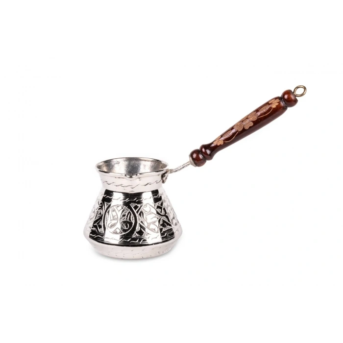 Coppergreat Bakır El Oyması Premium Gümüş Renk Kahve Cezvesi