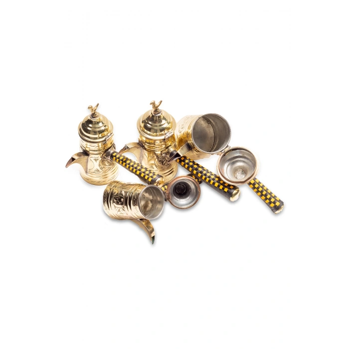 Coppergreat Bakır El Oyması Sarı Renk (Pirinç) Mırra Cezvesi Seti