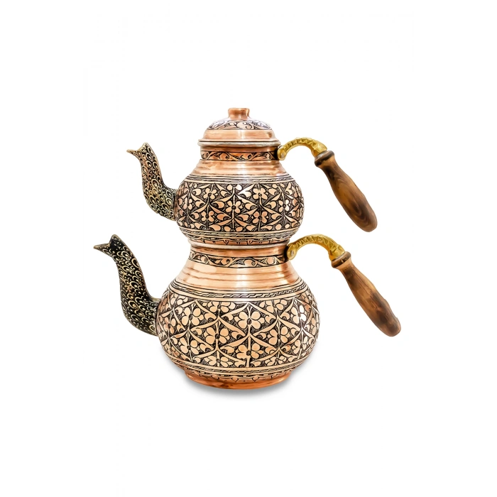 Coppergreat Bakır Özel İşçilik Jumbo Boy Papatya Desenli Tombik Mat Kırmızı Çaydanlık