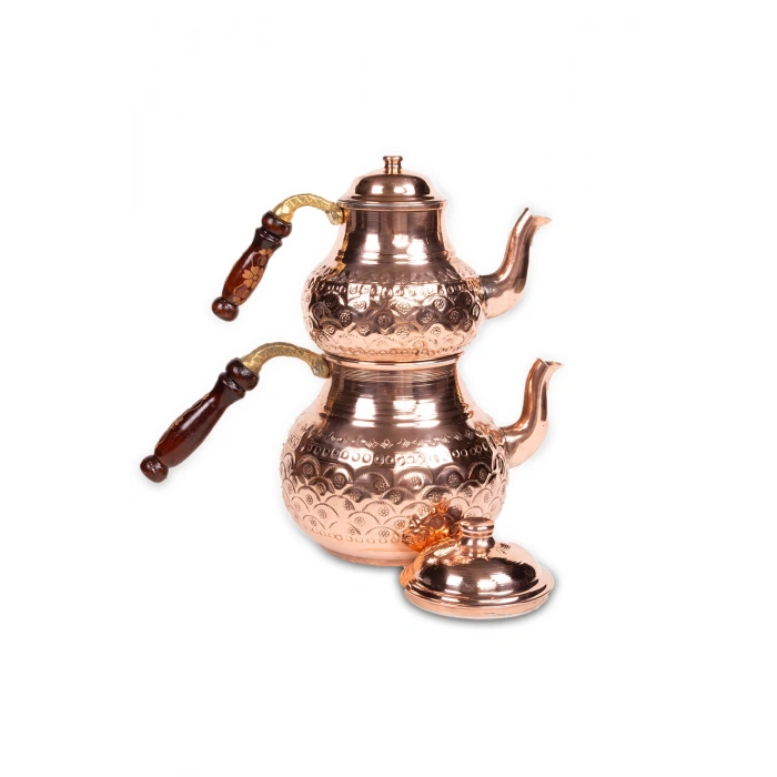 Coppergreat Flower World Bakır Zımba İşçilik El İşi Kırmızı Çaydanlık