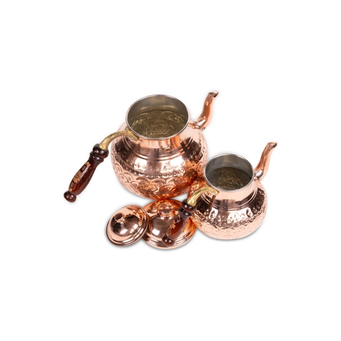 Coppergreat Flower World Bakır Zımba İşçilik El İşi Kırmızı Çaydanlık