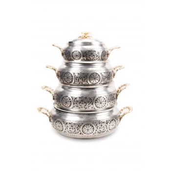 Coppergreat Bakır El Oyması Florium Mat Beyaz Dörtlü Tencere Seti