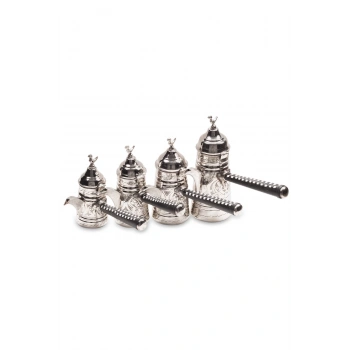 Coppergreat Bakır El Oyması Gümüş Renk Mırra Cezvesi Seti