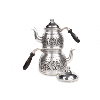 CopperGreat Bakır El Oyması Happyone Gri Renk Çaydanlık