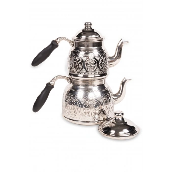 CopperGreat Bakır El Oyması Happyone Gümüş Renk Çaydanlık