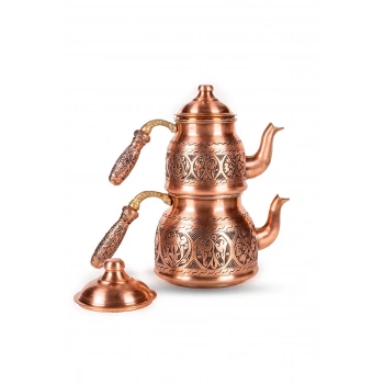 CopperGreat Bakır El Oyması Happyone Mat Kırmızı Çaydanlık