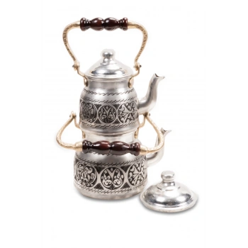 Coppergreat Bakır El Oyması Happyone Üstten Kulplu Gri Çaydanlık