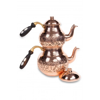 CopperGreat Bakır El Oyması Kırmızı Tombik Çaydanlık
