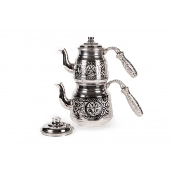 Coppergreat Bakır El Oyması Mini Çaydanlık Gümüş Renk