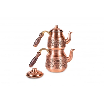 Coppergreat Bakır El Oyması Mini Çaydanlık Mat Kırmızı