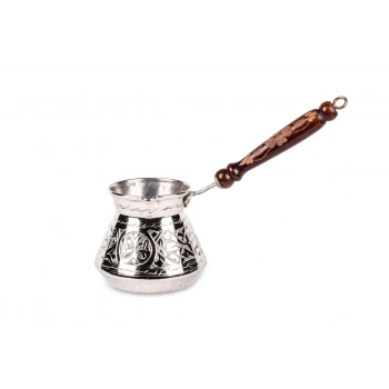 Coppergreat Bakır El Oyması Premium Gümüş Renk Kahve Cezvesi