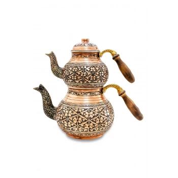 Coppergreat Bakır Özel İşçilik Jumbo Boy Papatya Desenli Tombik Mat Kırmızı Çaydanlık