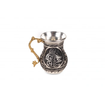 Coppergreat Bakır Özel İşçilik Tuğra İşlemeli Beyaz Renk Kupa