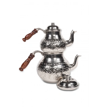 Coppergreat Flower World Bakır Zımba İşçilik El İşi Gümüş Renk Çaydanlık