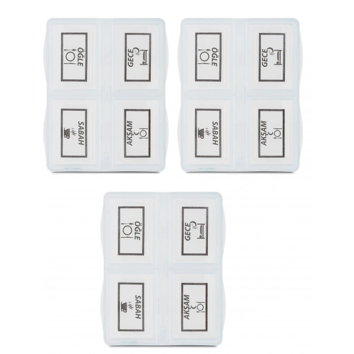 3 Adet - 4 Bölmeli Günlük İlaç Saklama Kutusu