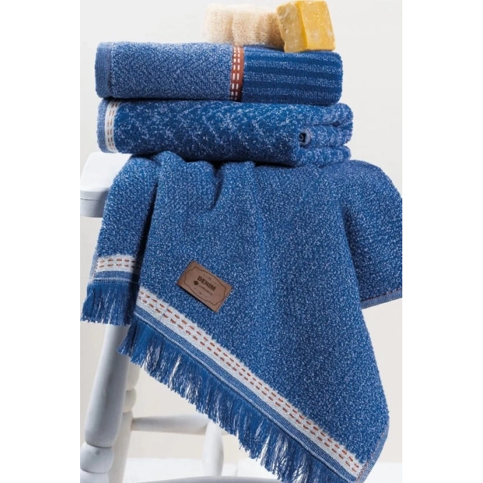3lü Jakarlı Havlu Seti Denim Mavi 50x90 8680108067345