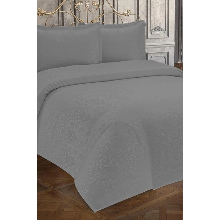 3 Parça Çift Kişilik Yatak Örtüsü Royal Gri