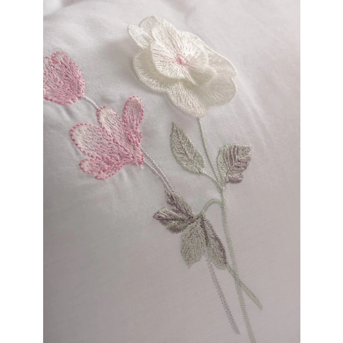 3D Nakışlı Çift Kişilik Saten Nev Takımı Jolie Pembe