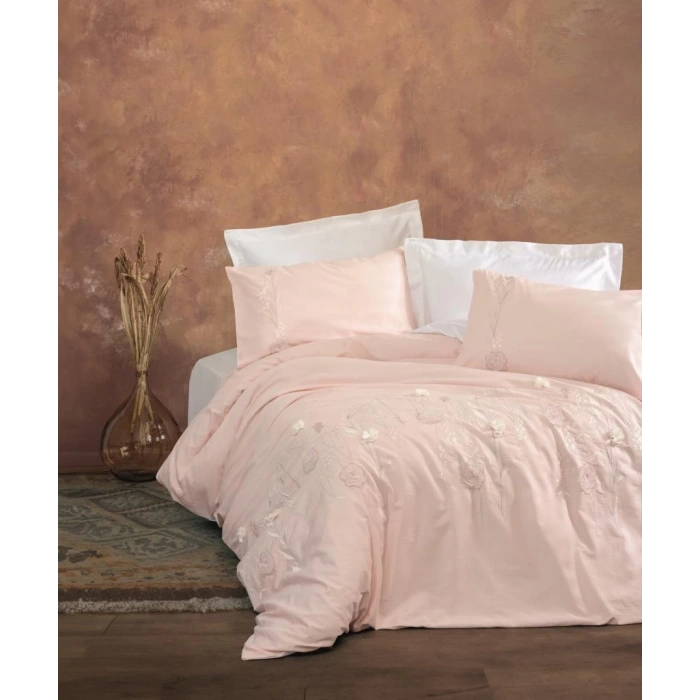 3D Nakışlı Çift Kişilik Saten Nev Takımı Lesley Pudra