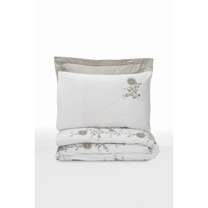 3D Nakışlı Çift Kişilik Saten Nev Takımı Urian Bej