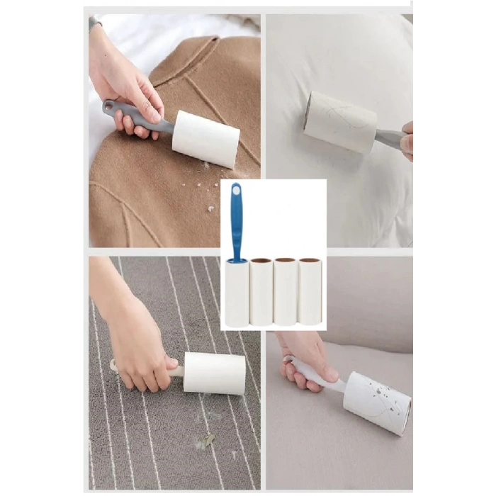 4 Yedekli Tüy Toplama Rulosu 240 Yaprak Evcil Hayvan Elbise Yatak Tüy Saç Toplayıcı