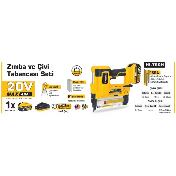 5165 Akülü Zımba ve Çivi Çakma Tabanca Makinası 20 Volt