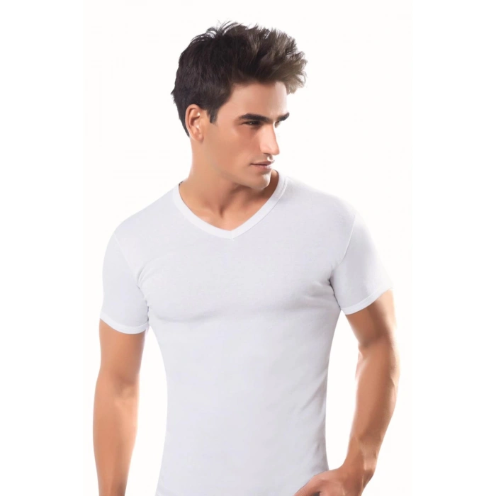6lı Beyaz Erkek V Yaka Kısa Kol Atlet Fanila-SİSMEN11