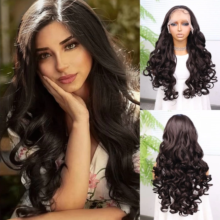 Açık Kahve Bebek Saçlı Fiber Sentetik Yoğun Dalgalı Tül Peruk