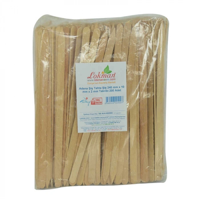Adana Şiş Tahta Şiş 240 mm x 10 mm x 2 mm Takribi 200 Adet 1 Paket