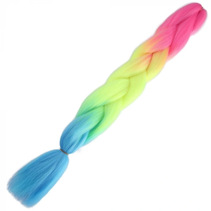 Afrika Örgülük Ombreli Sentetik Saç 100 Gr. / Fuşya / Neon Sarı / Açık Mavi