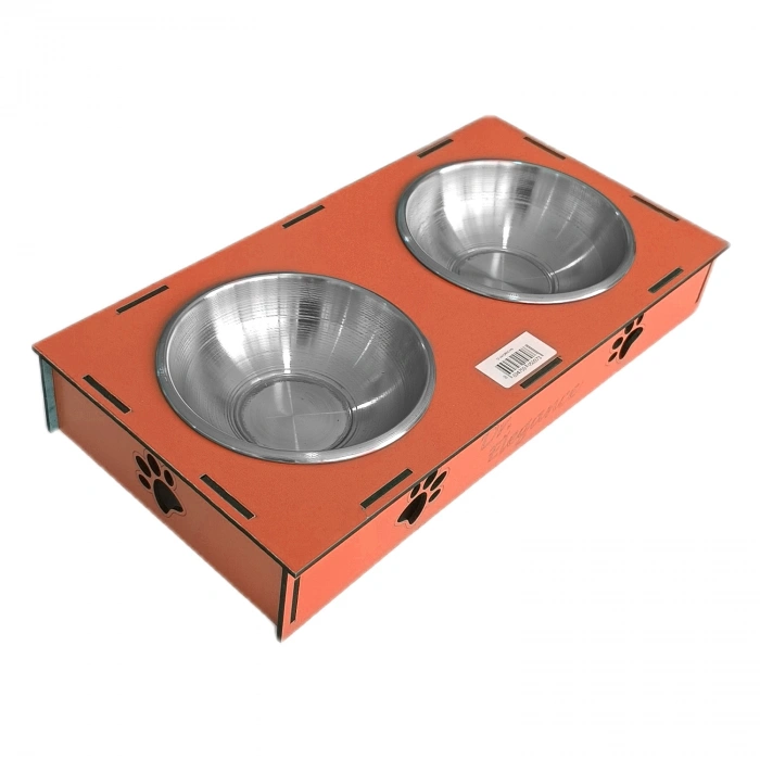 Ahşap Sehpalı İkili Devrilmez Kedi Köpek Su Ve  Kabı 34 cm - 300 ml Tcu