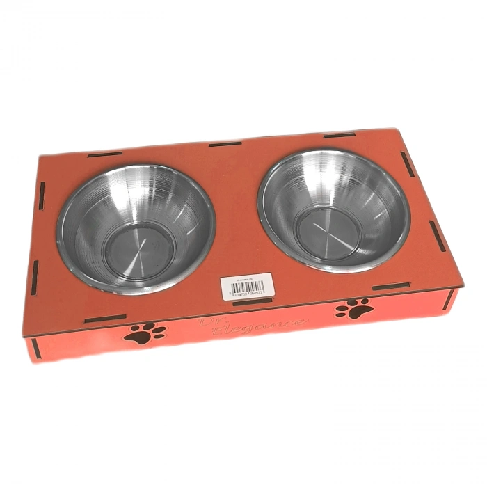 Ahşap Sehpalı İkili Devrilmez Kedi Köpek Su Ve  Kabı 34 cm - 300 ml Tcu