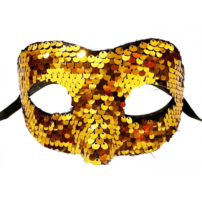Altın Renk Payetli Pullu Parti Maskesi B Venedik