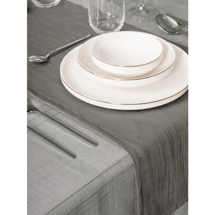 Antique Jasmine Gri Keten Masa Örtüsü