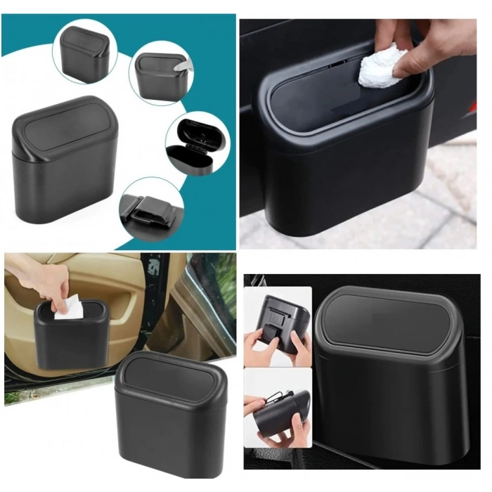 Araba Çöp Kutusu Kapaklı Organizer Siyah