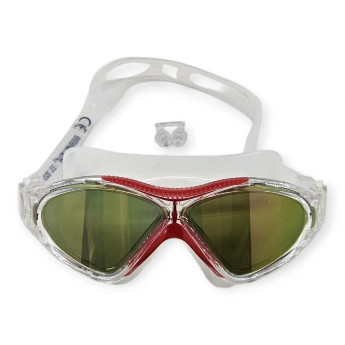 Aynalı Yüzücü Sörf Gözlüğü Kulaklık Hediyeli BEYAZ/KIRMIZI - 8170-M