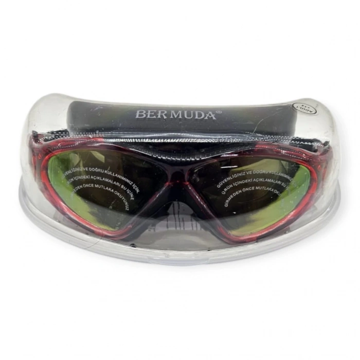 Aynalı Yüzücü Sörf Gözlüğü Kulaklık Hediyeli SİYAH/KIRMIZI- 8170-M