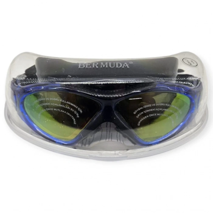 Aynalı Yüzücü Sörf Gözlüğü Kulaklık Hediyeli SİYAH/MAVİ - 8170-M