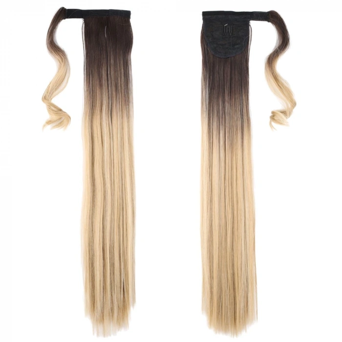 Bağlamalı Düz At Kuyruğu / Kahve / Bal Köpüğü Ombre ve Platin Işıltılı