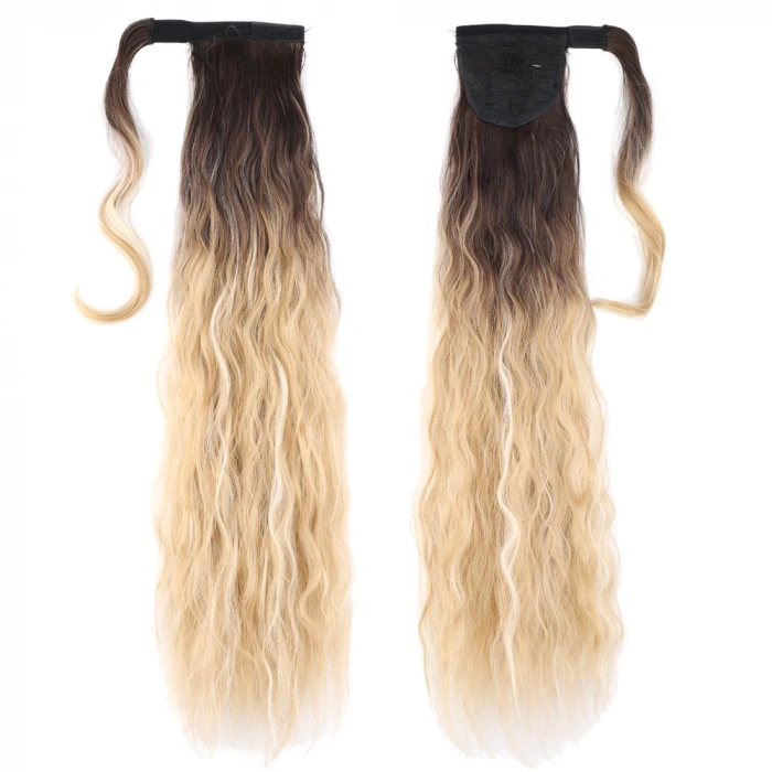 Bağlamalı Kabarık Dalgalı At Kuyruğu / Kahve / Bal Köpüğü Ombre ve Platin Işıltılı