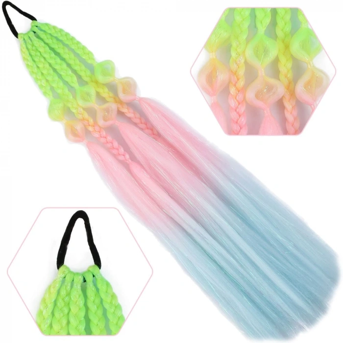 Bn ve Düz Salaş Örgülü Simli Lastikli At Kuyruğu / ACM27