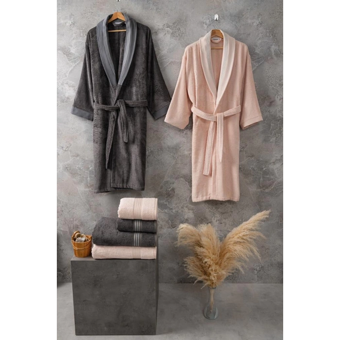 Bambu Bornoz Seti Flame Gris Peach