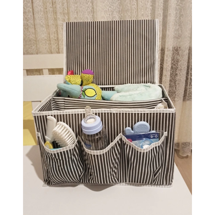 Bebek Beşik Başucu Düzenleyici Kapaklı 5 Bölmeli Organizer