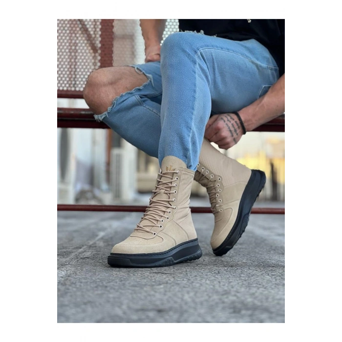 Bej Kömür Süet Uzun Bağcıklı  Bot