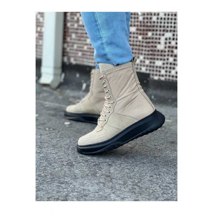 Bej Kömür Süet Uzun Bağcıklı  Bot