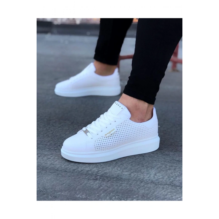 Beyaz Delikli Erkek Yüksek Taban Ayakkabı