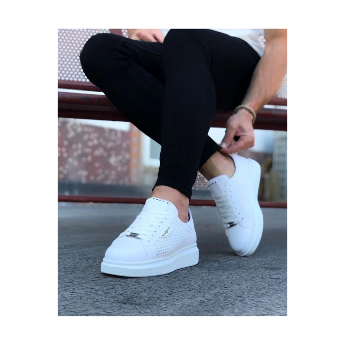Beyaz Delikli Erkek Yüksek Taban Ayakkabı